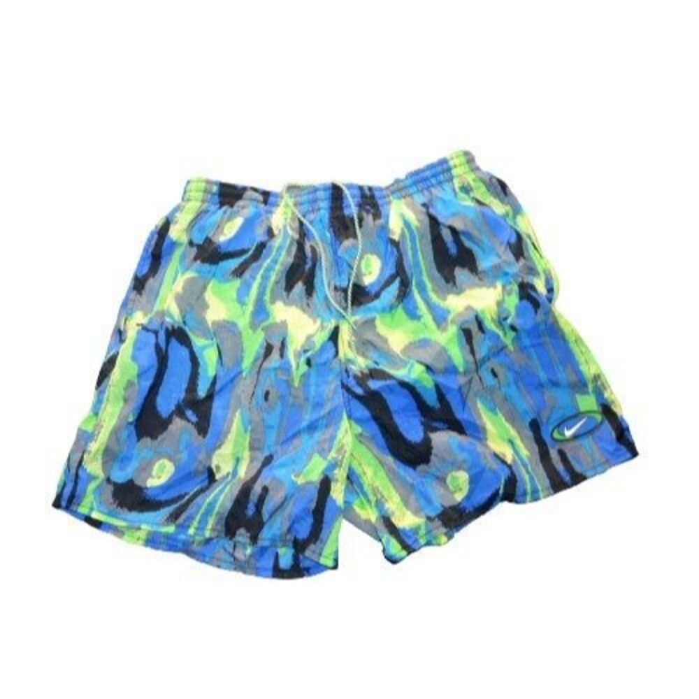 Rare Nike 90s Multicolor Nylon Drawstring Swimsuit Bathing Suit Shorts XL